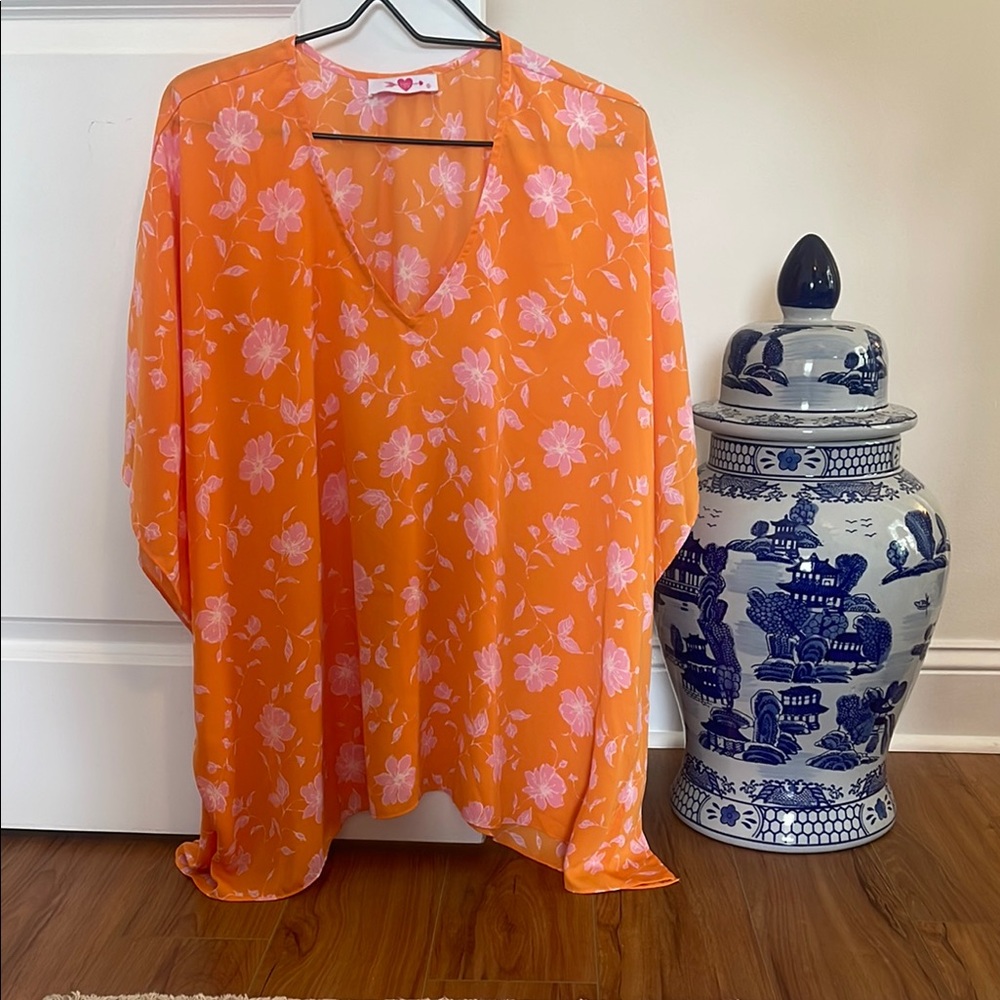 Buddy Love Orange Cream Oversized Blouse with 3/4 Sleeves